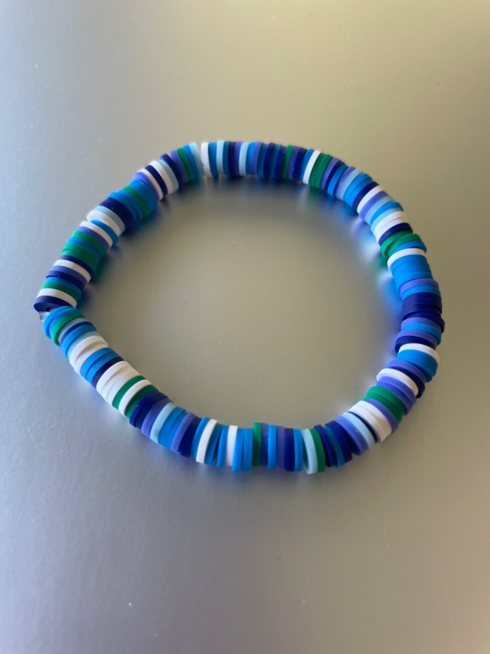 Blue, Green & White Heishi Disc Stretch Bracelet